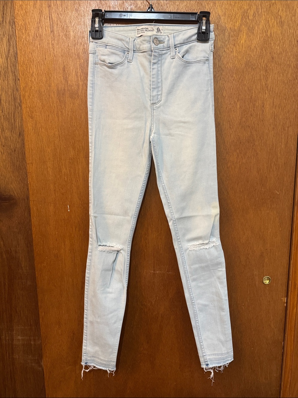 Abercrombie & Fitch Light Blue High-Rise Skinny Jeans with Knee Rips
